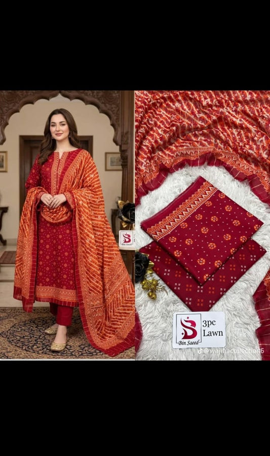 Bin Saeed Printed Luxury Lawn – Chunri Style V336
