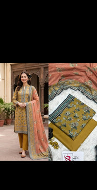 Bin Saeed Printed Luxury Lawn – Vintage Mustard 3 Piece Collection V338